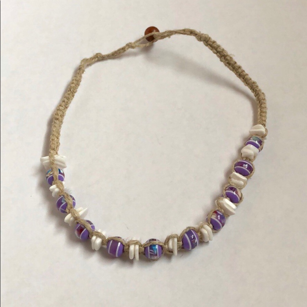 Beaded Purple Puka Shell Necklace